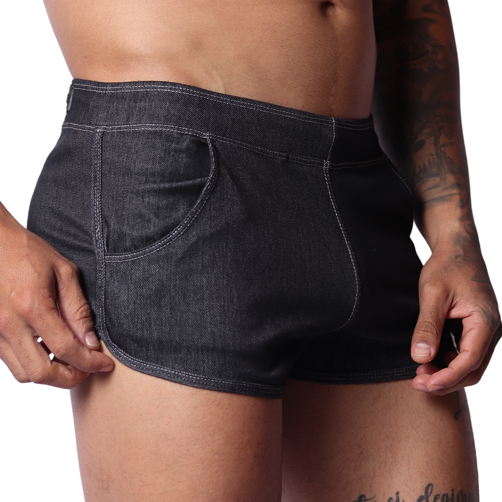 Denim Black Hot Shorts front view by Gigo Underwear