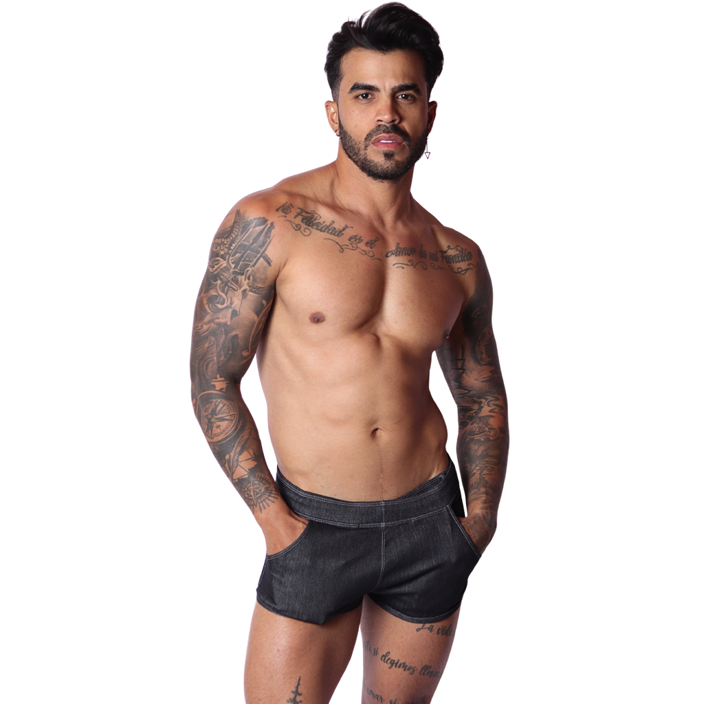 Denim Black Hot Shorts on model by Gigo Underwear