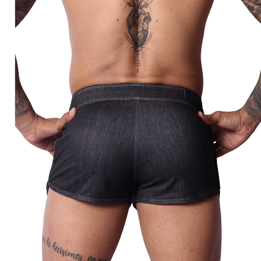 Denim Black Hot Shorts back view by Gigo Underwear