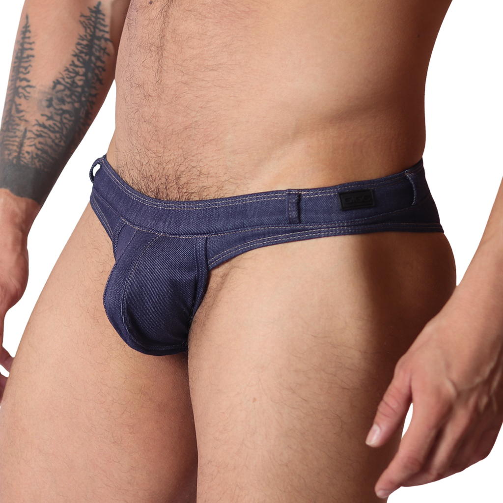 Denim Blue Thong front view by Gigo Underwear