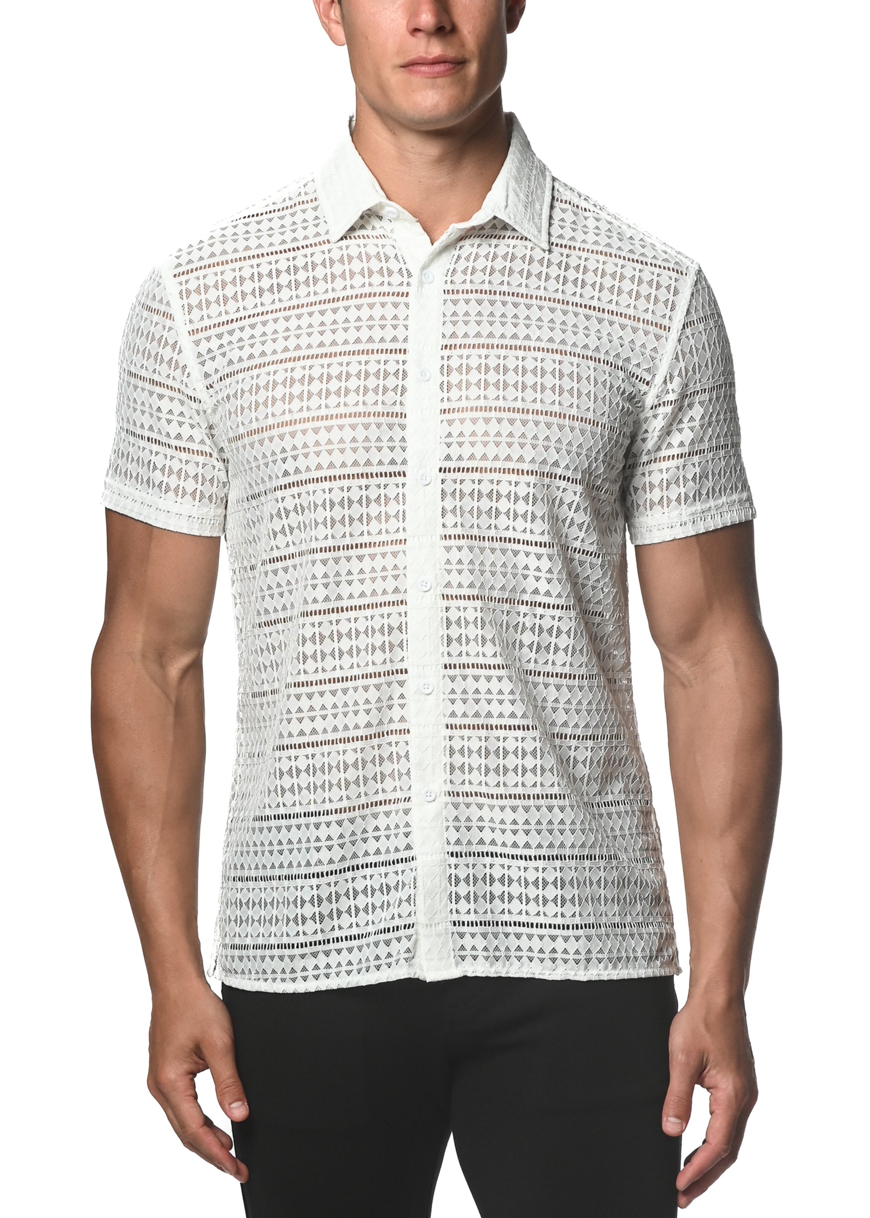 DIAMOND STRETCH GOSSAMER LACE SHIRT - DealByEthan.gay loves ST33LE