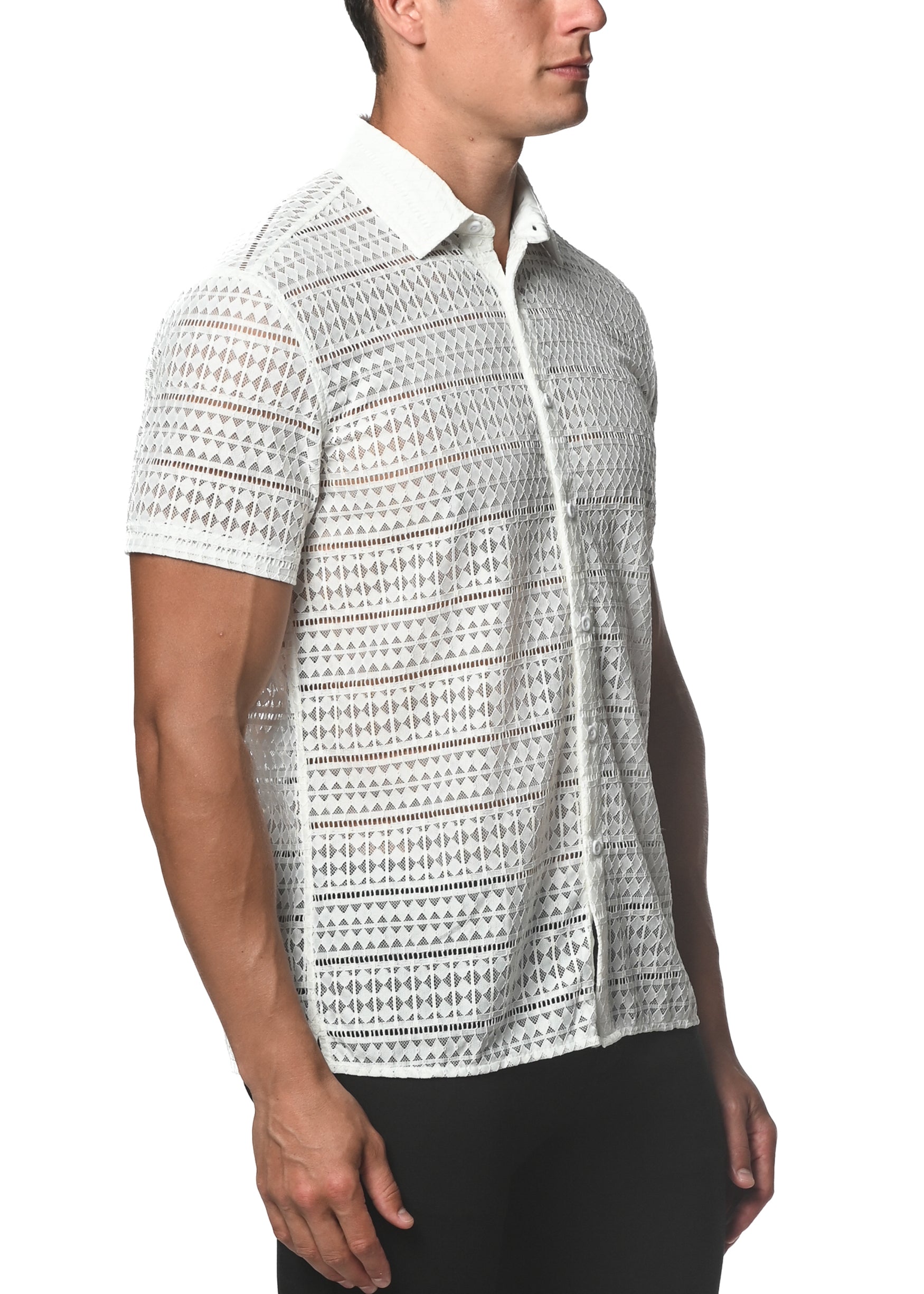 DIAMOND STRETCH GOSSAMER LACE SHIRT - DealByEthan.gay loves ST33LE