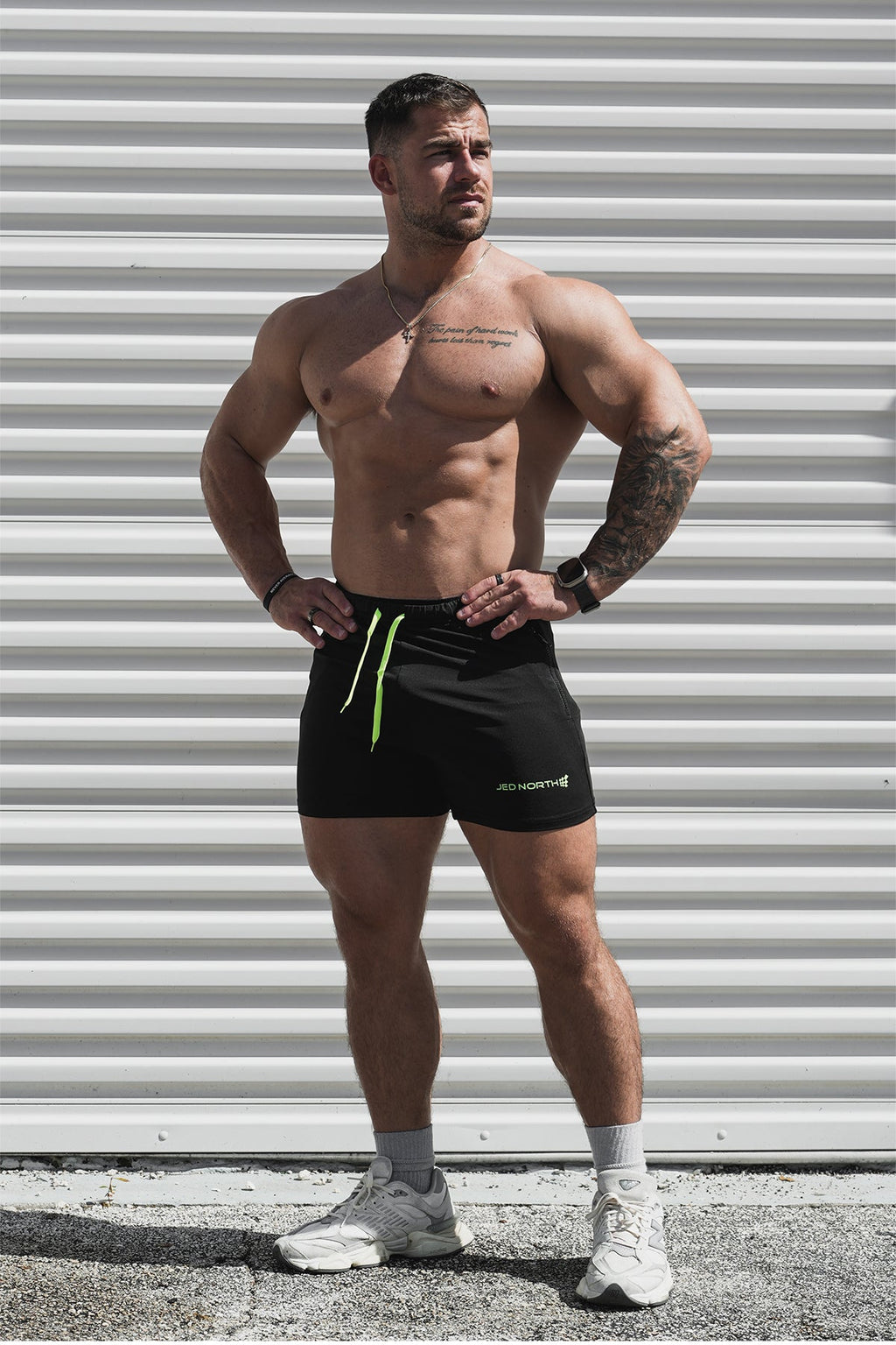 Jed North Agile Bodybuilding 4'' Shorts mit Reißverschlusstaschen – Schwarz