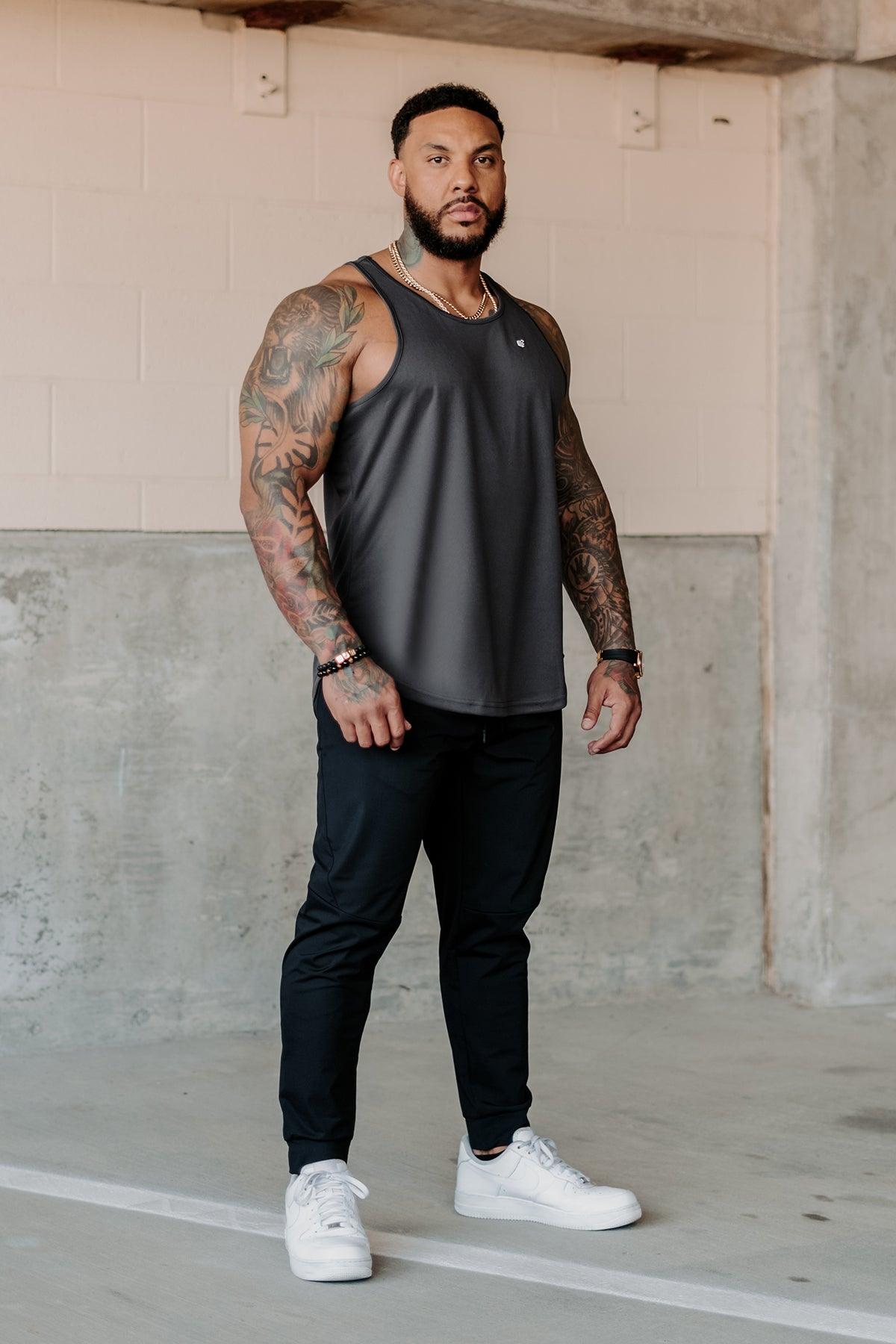 Jed North Men's Fast-Dry Bodybuilding Workout Stringer - Charcoal