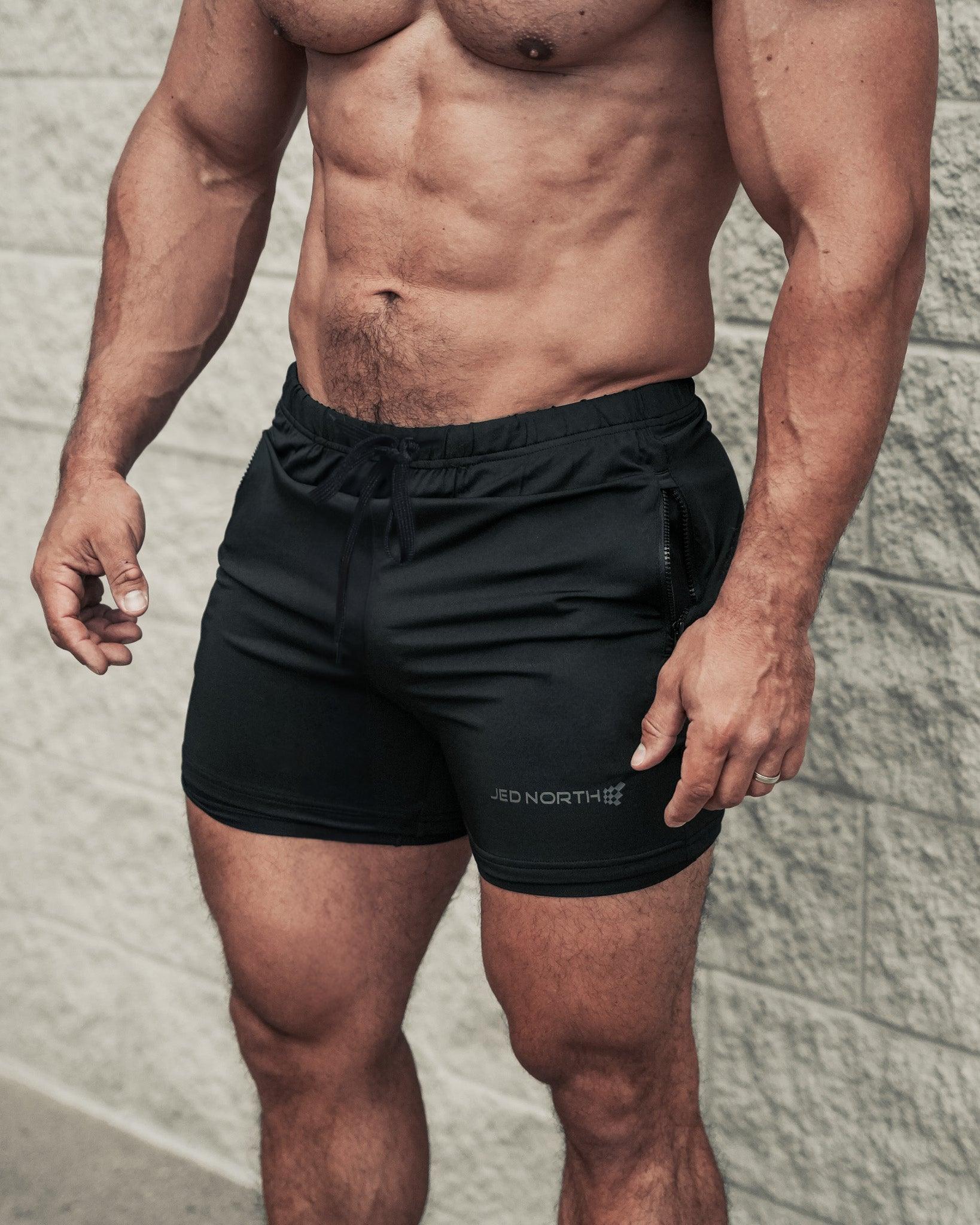 Jed North Agile Bodybuilding 4'' Shorts w Zipper Pockets - Noir