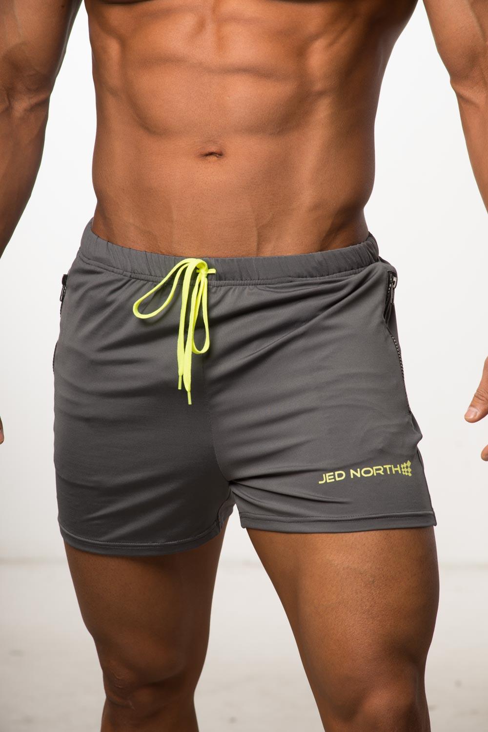 Jed North Men's Agile Bodybuilding 4'' Shorts w Zipper Pockets - Gray