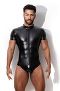 Bodysuit aus veganem Leder mit Reißverschluss