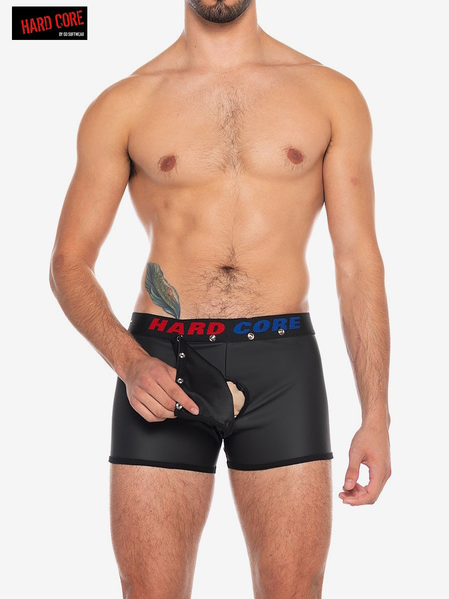 X Kunstleder-Boxershorts mit Cod-Einsatz