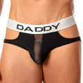 Black daddy brand briefs with silver waistband and bold black lettering from daddy dde031 cowboy up jock collection