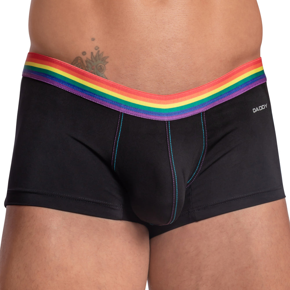 Black daddy brand briefs daddy ddg011 boxer with vibrant rainbow-striped elastic waistband and subtle teal stitching
