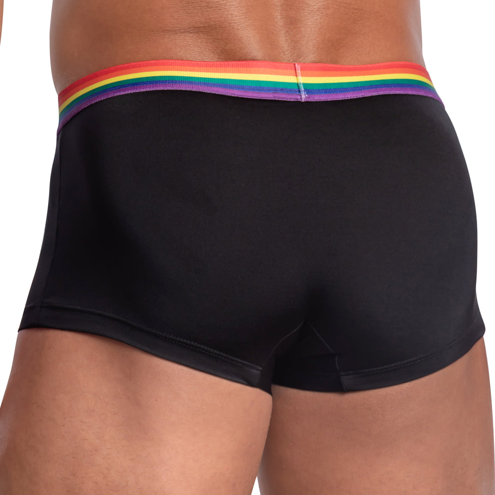 Black Daddy DDG011 boxer briefs with a vibrant rainbow-striped elastic waistband for comfortable daily wear
