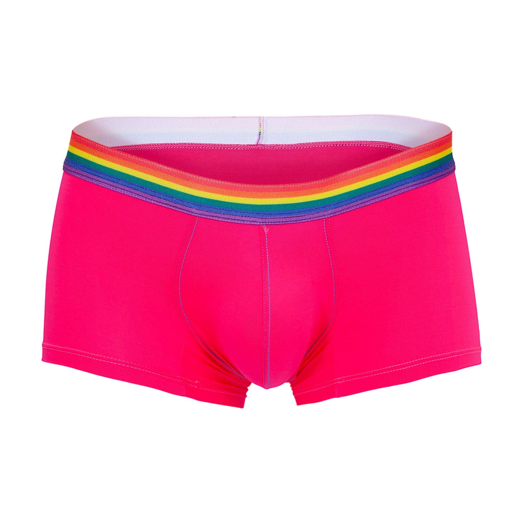 Bright pink daddy DDG011 men’s briefs with rainbow-striped elastic waistband for comfortable everyday wear