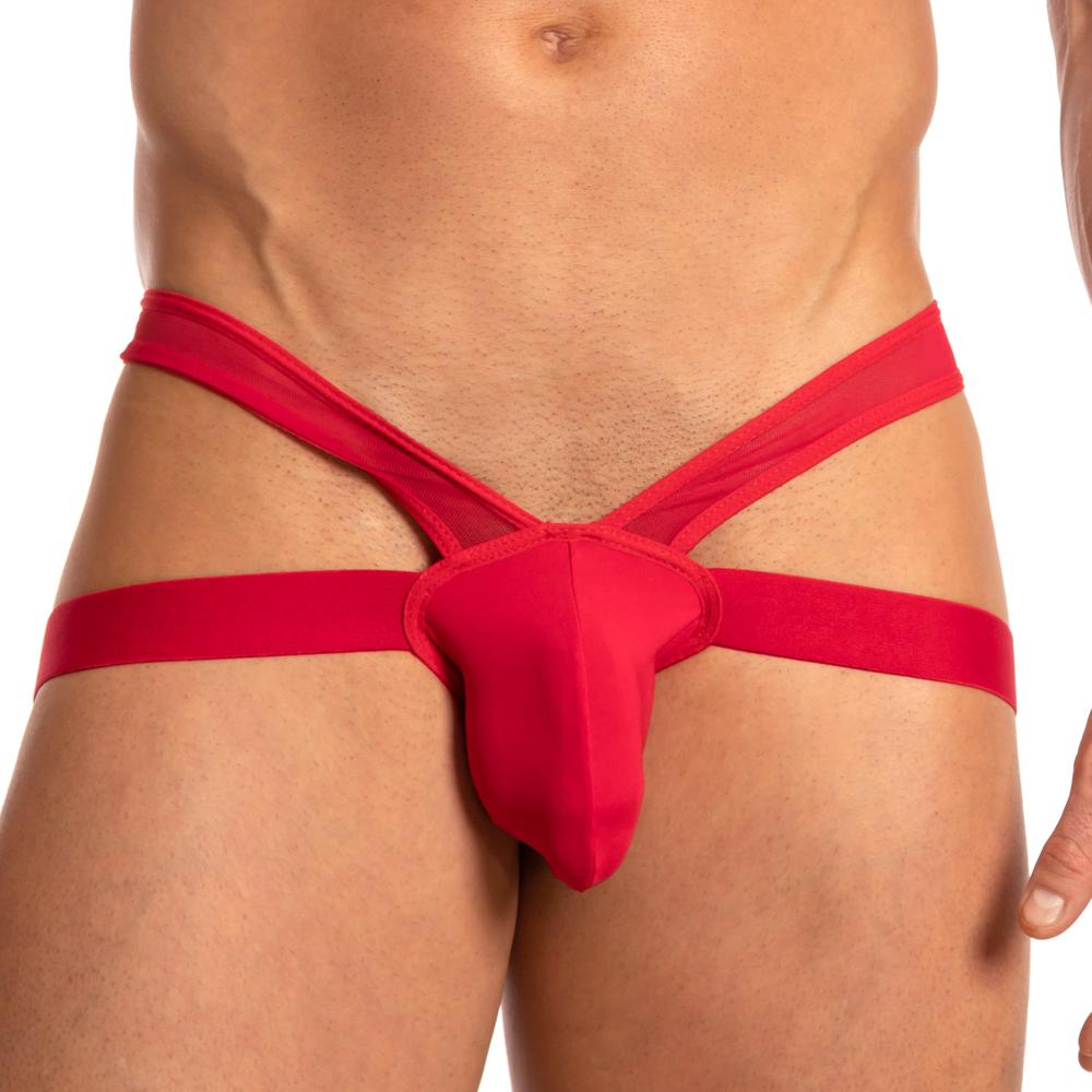 Red daddy ddk030 thong men’s underwear with form-fitting solid fabric and distinctive crisscross design