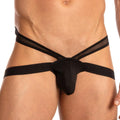 Black mesh and solid fabric thong with central pouch design from Daddy DDK030 for minimal coverage and support