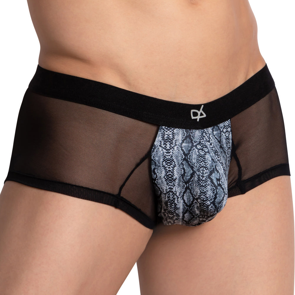 Daniel alexander dag011 bikini brief black mesh briefs with gray and black snake scale pattern on front panel