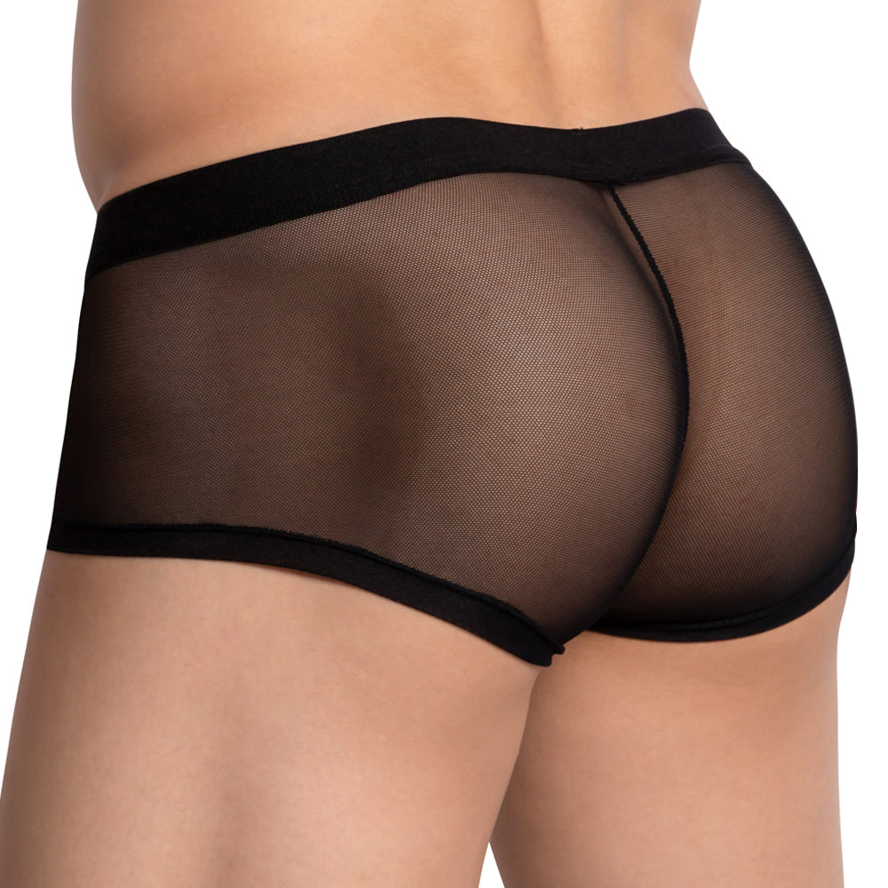 Daniel Alexander DAG011 bikini brief black mesh with solid black waistband and leg openings front view