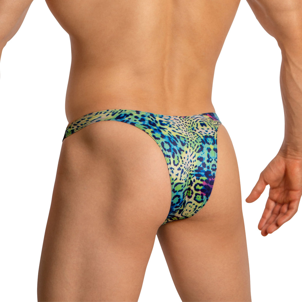Daniel Alexander DAI100 bikini vibrant multicolored leopard-print swim trunks with bold blue green purple tie-dye effect
