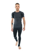 Dark gray performance raglan crew neck tee with black shoulder panels designed for active wear