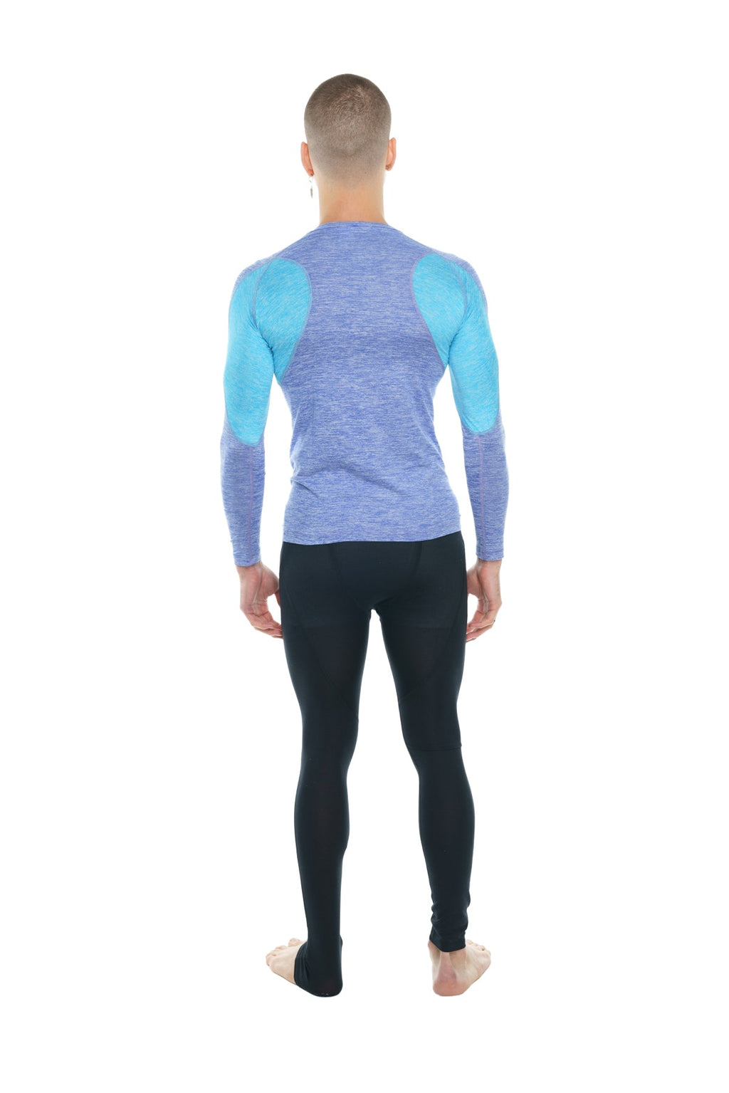 Designer raglan crew-neck tee long sleeve in lavender with coral accent made of textured heathered performance fabric