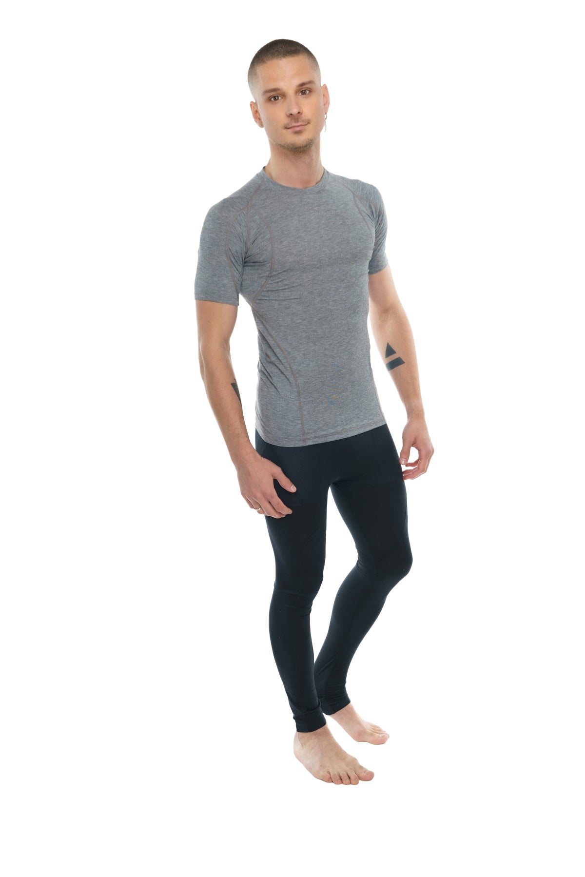 Gray short-sleeved designer raglan crew-neck athletic tee with subtle textured pattern in steel gray color