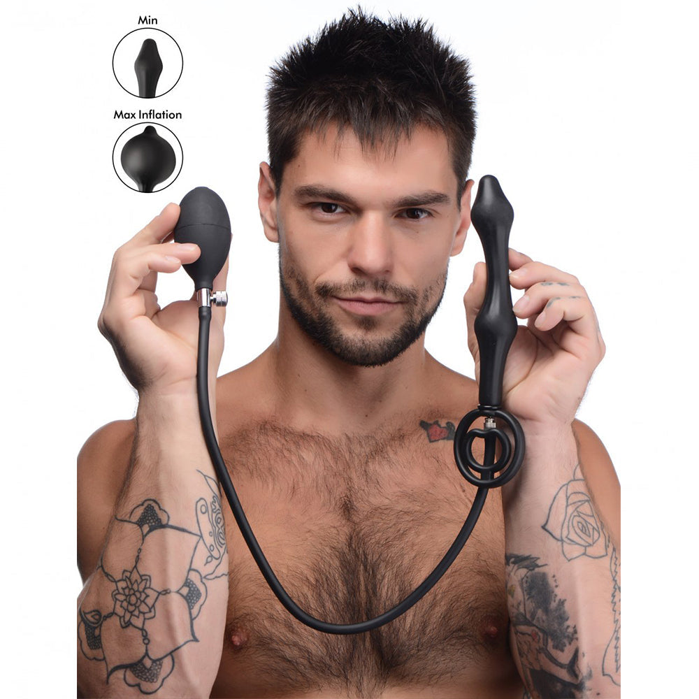 Tapón anal inflable de silicona Devils Rattle con anillo para pene y testículos