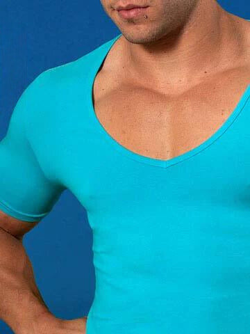 Doreanse Deep V Neck Short Sleeved T Shirt Turquoise 2820 Size 2XL - DealByEthan.gay loves Doreanse