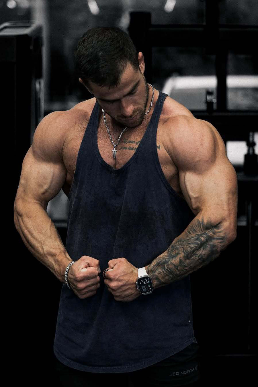 Jed North Men's Retro Washed Bodybuilding Stringer - Navy