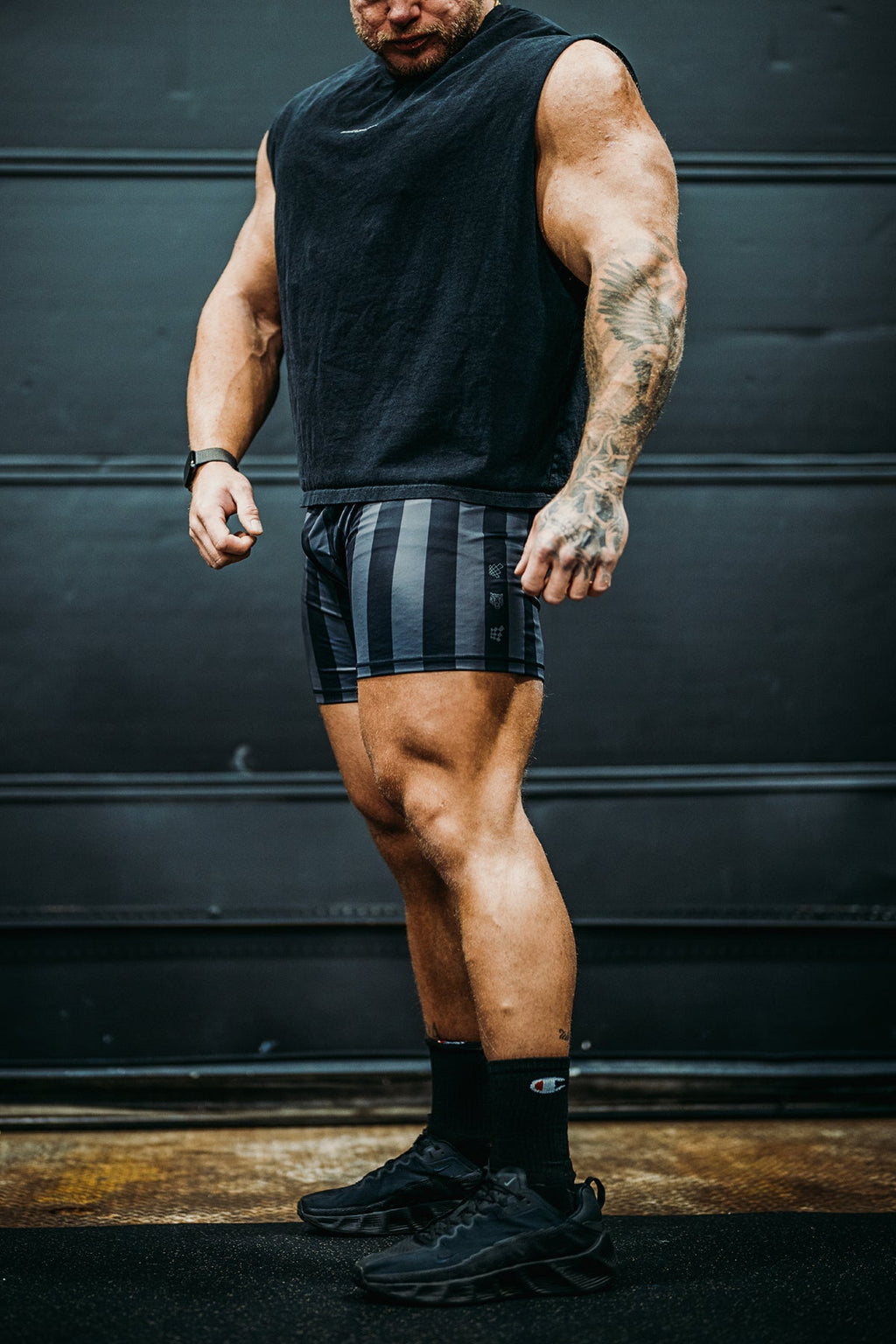 Shorts de culturismo retro Jed North - Negro y gris