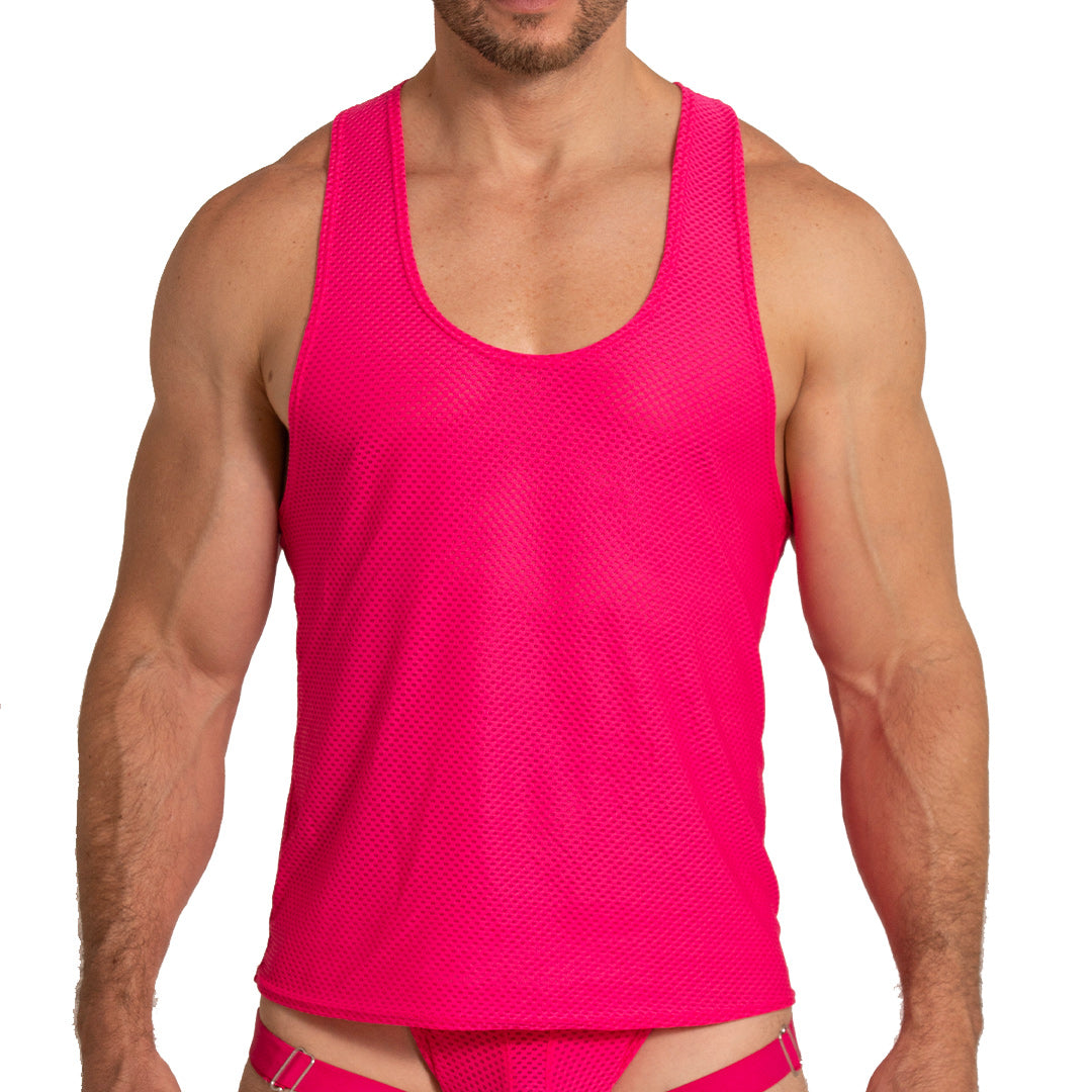 ENERGETIC FUCSHIA TANK - Sexy men's fuchsia t-shirt, sleeveless shirt