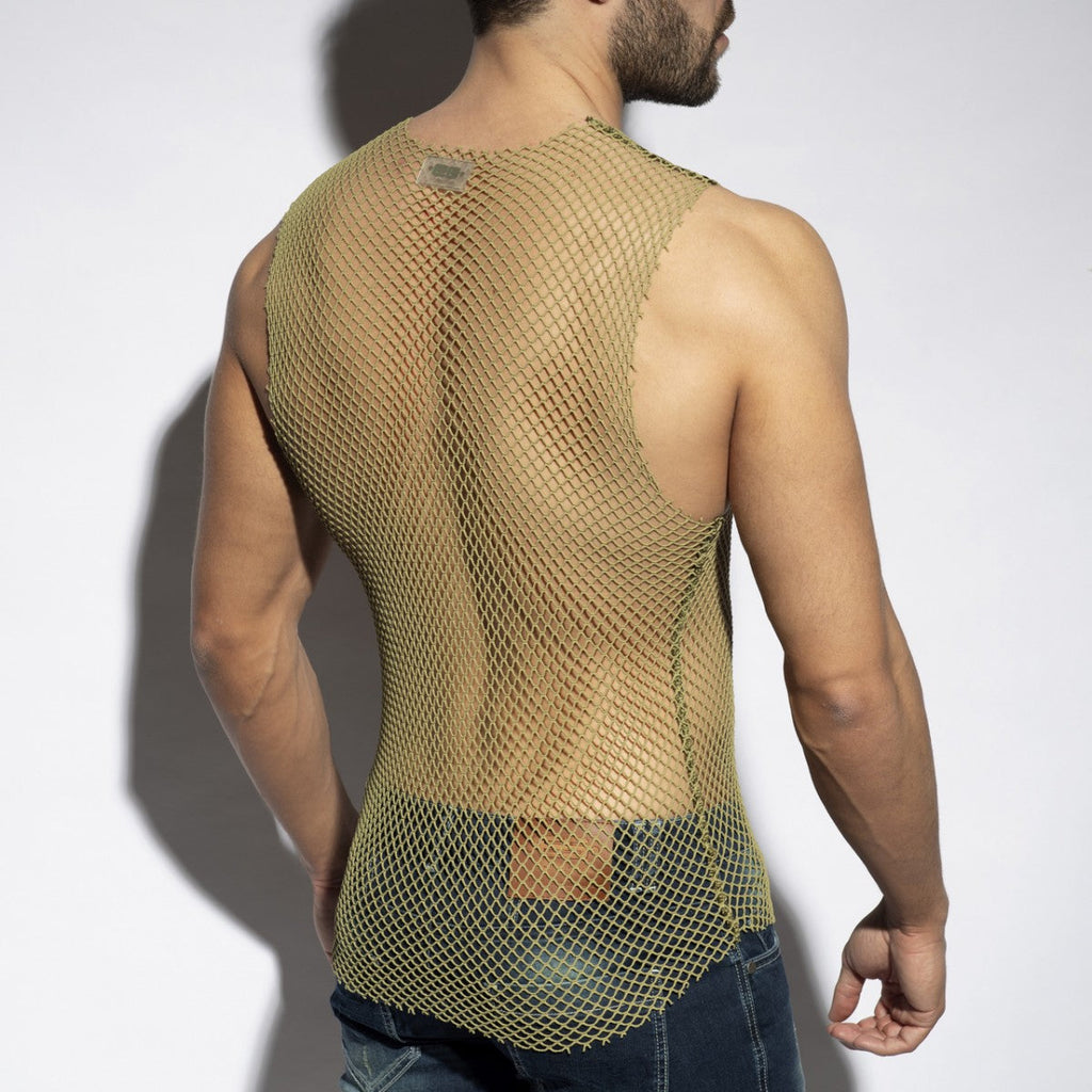 Camiseta de tirantes de red para hombre ES Collection Beachy - Caqui