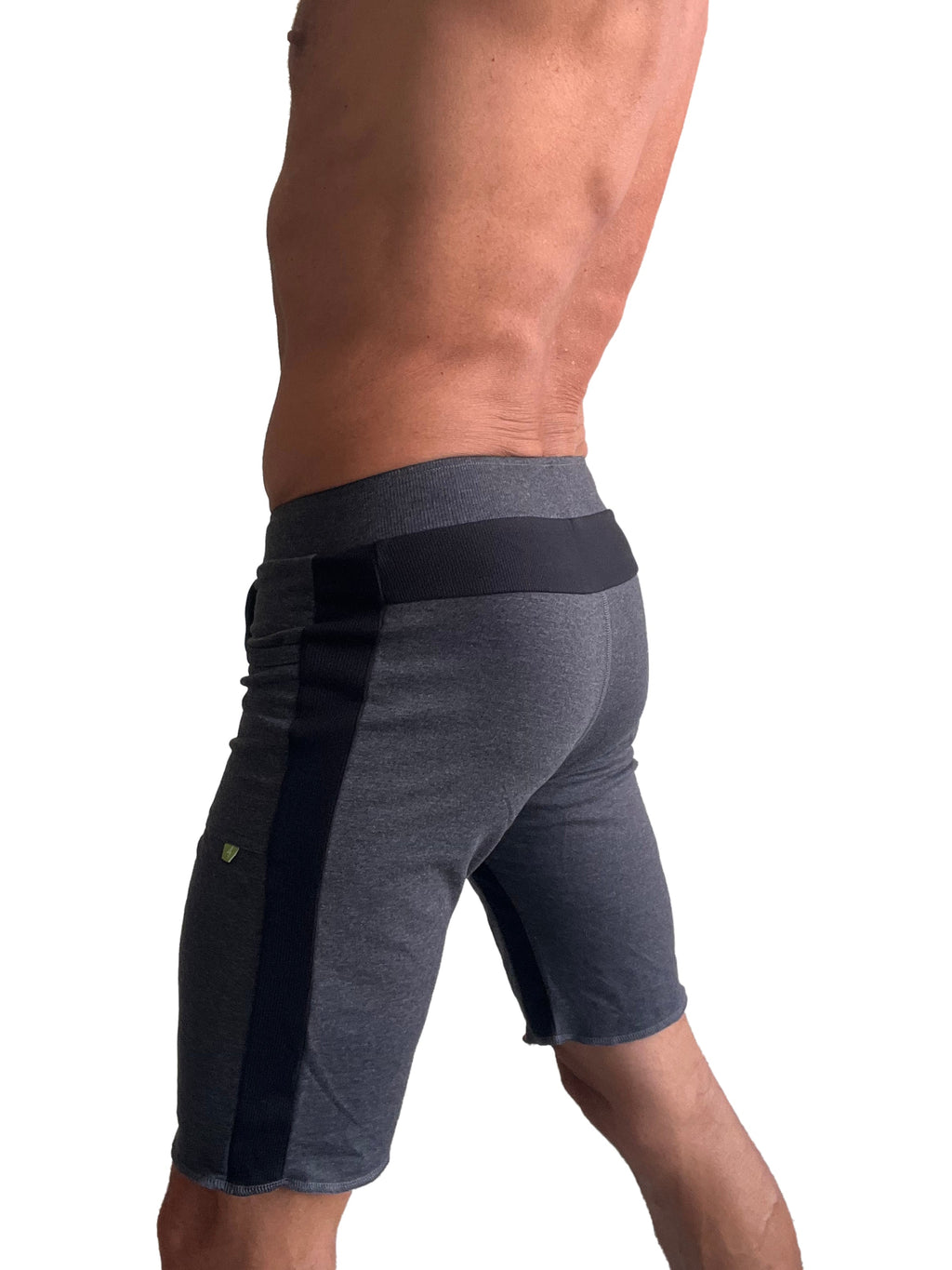 Eco-track short charcoal with black gray athletic shorts featuring black side panels elastic waistband and embroidered logo