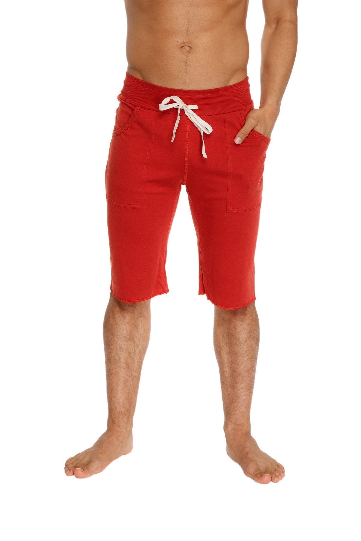 Eco-track short cinnabar red cotton shorts with white drawstring and side pockets for casual wear