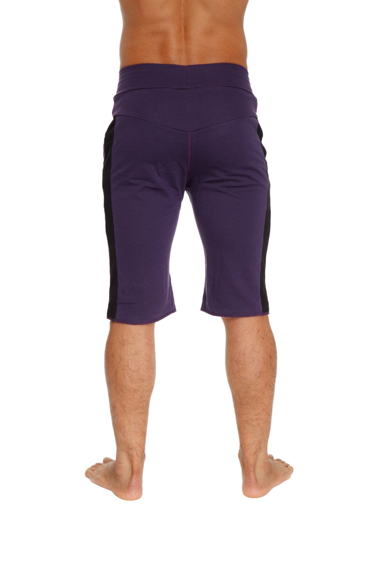 Eco-track short eggplant with black side panels high-waisted purple athletic shorts with elastic waistband
