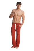 Eco-track and yoga sweat pant in cinnabar red with white drawstring and side pockets for comfortable wear