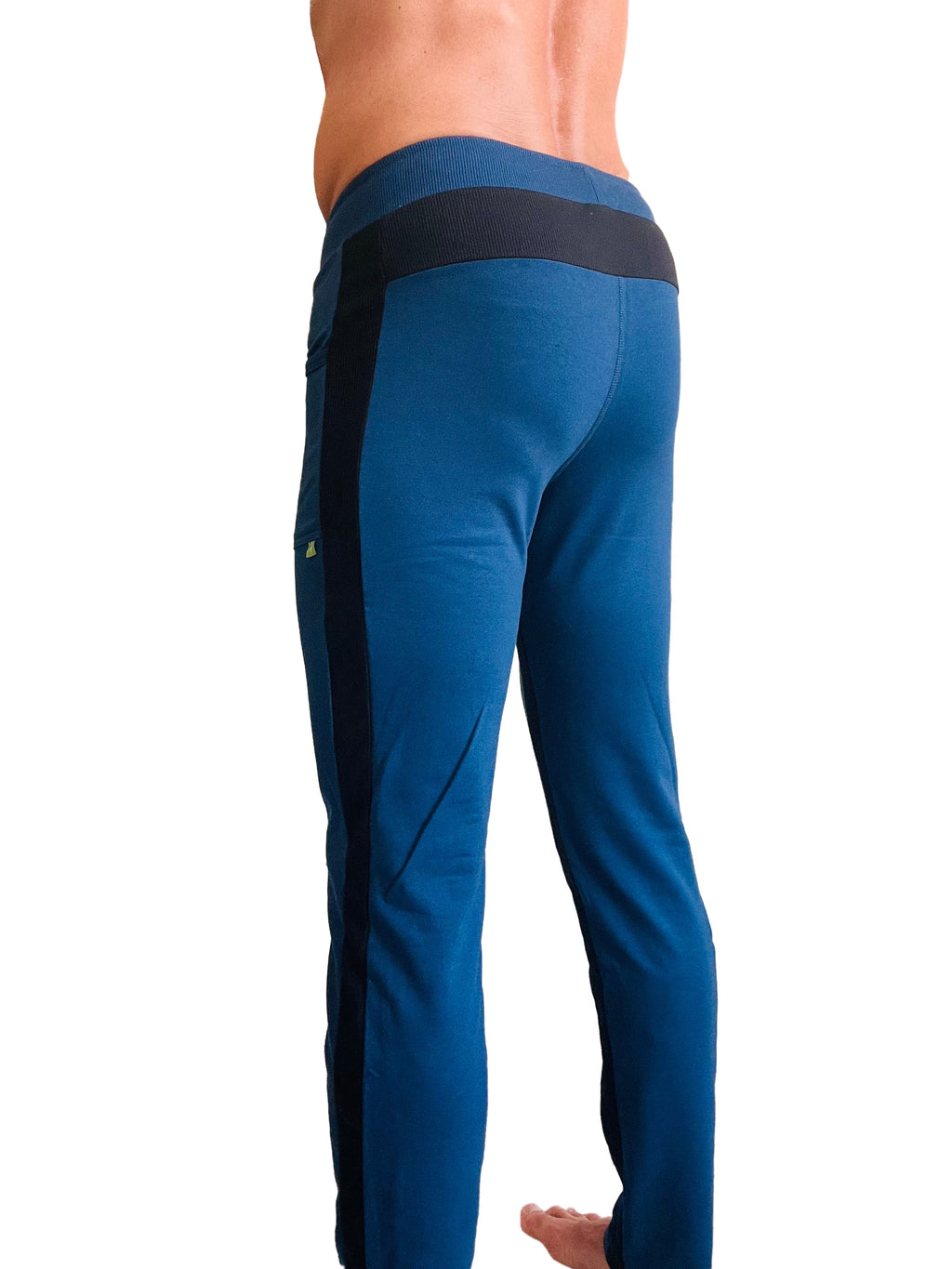 Eco-Track & Yoga sweat pant in royal blue with black side stripes and ribbed waistband for athletic comfort