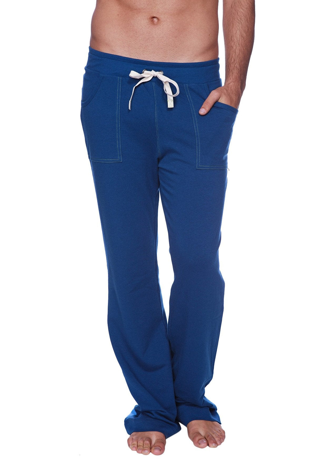 Eco-Track and Yoga sweat pant royal blue soft fabric joggers with white drawstring and front pockets