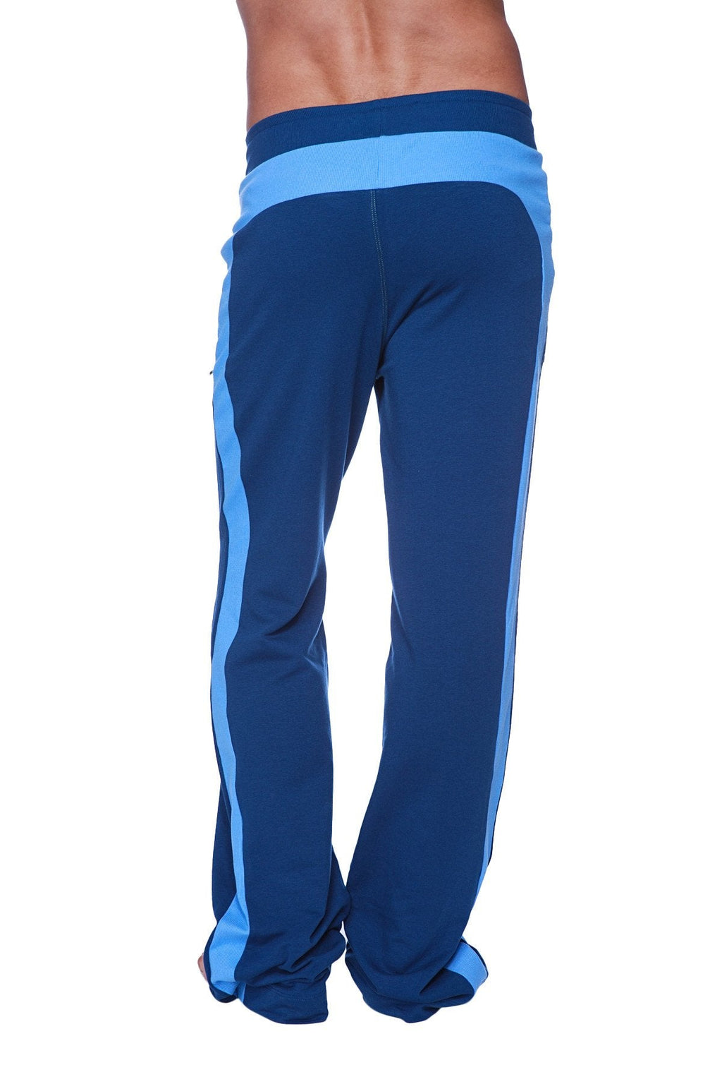 Eco-Track & yoga sweat pant in royal blue with ice blue side stripes and matching waistband for athletic wear