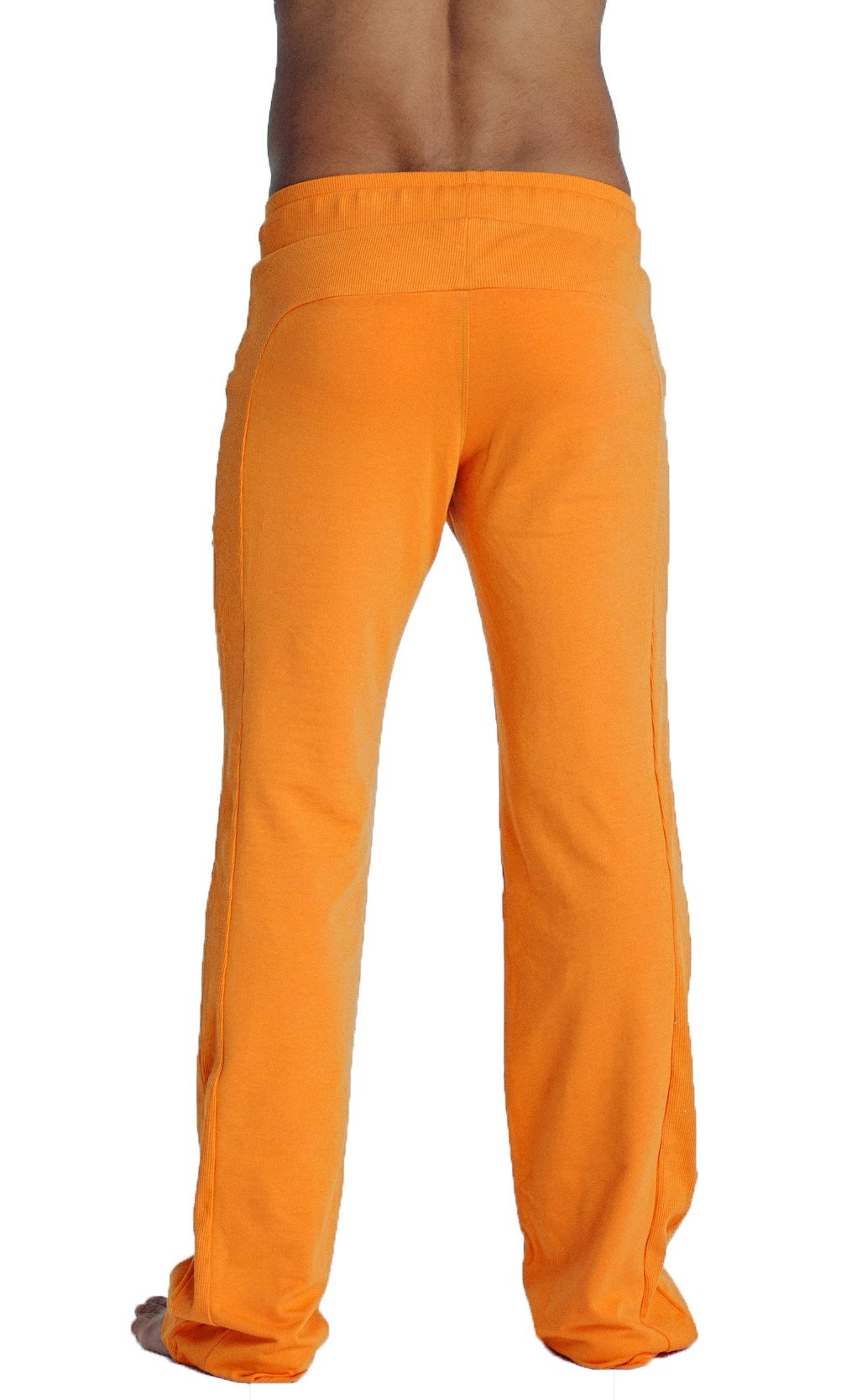 Bright orange eco-track and yoga sweat pant with elastic waistband made for comfort and flexibility