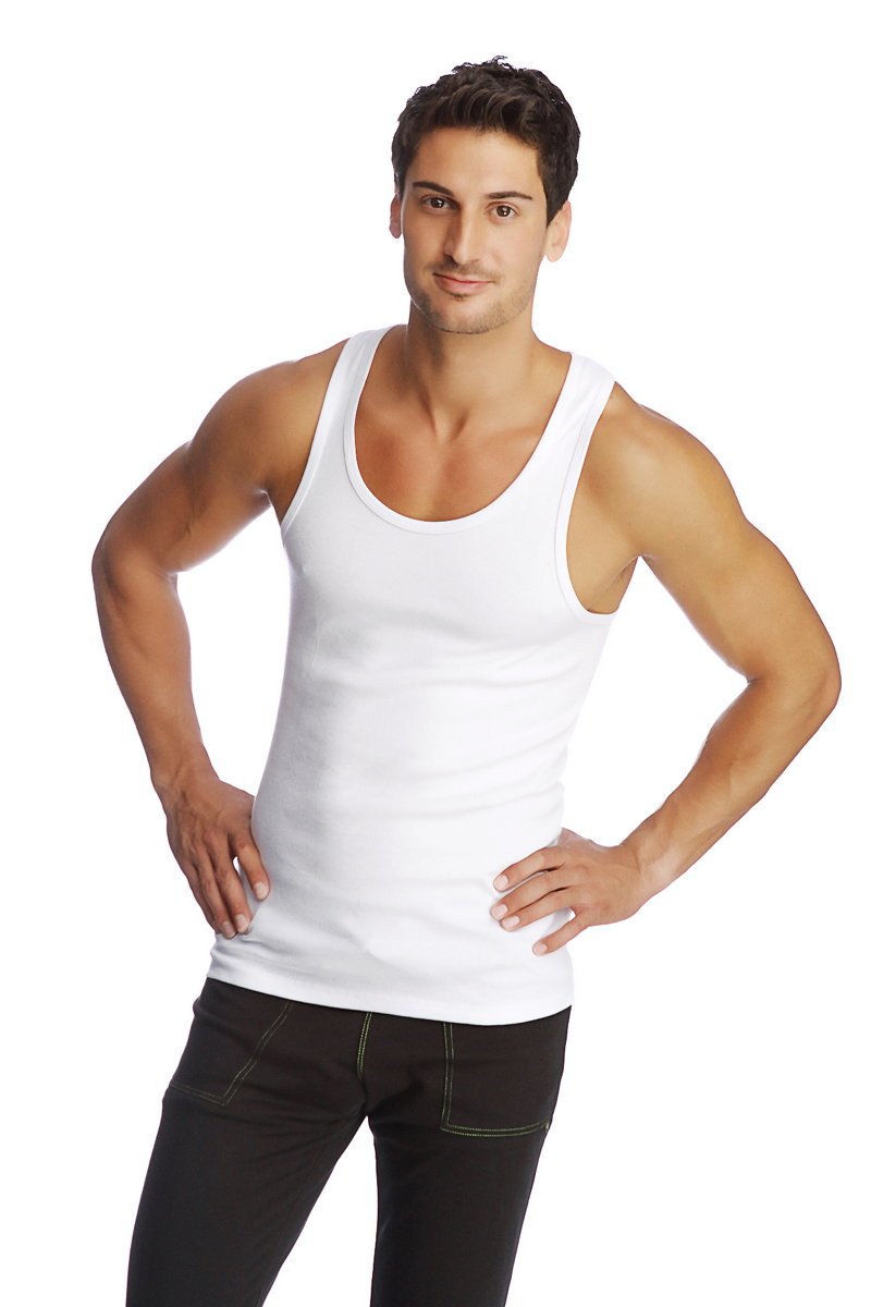 White cotton edge sustain tank top with simple classic design shown from the back side