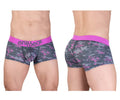 Pink and gray camouflage men’s briefs with bright pink ergo wear waistband soft fabric for everyday comfort