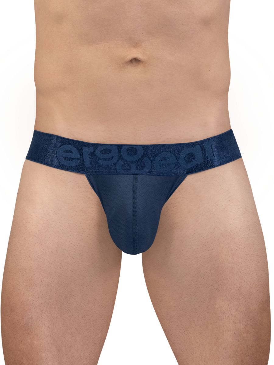 Navy blue ergo wear ew1812 max bold se g-string briefs with ergonomic design and textured waistband logo visible