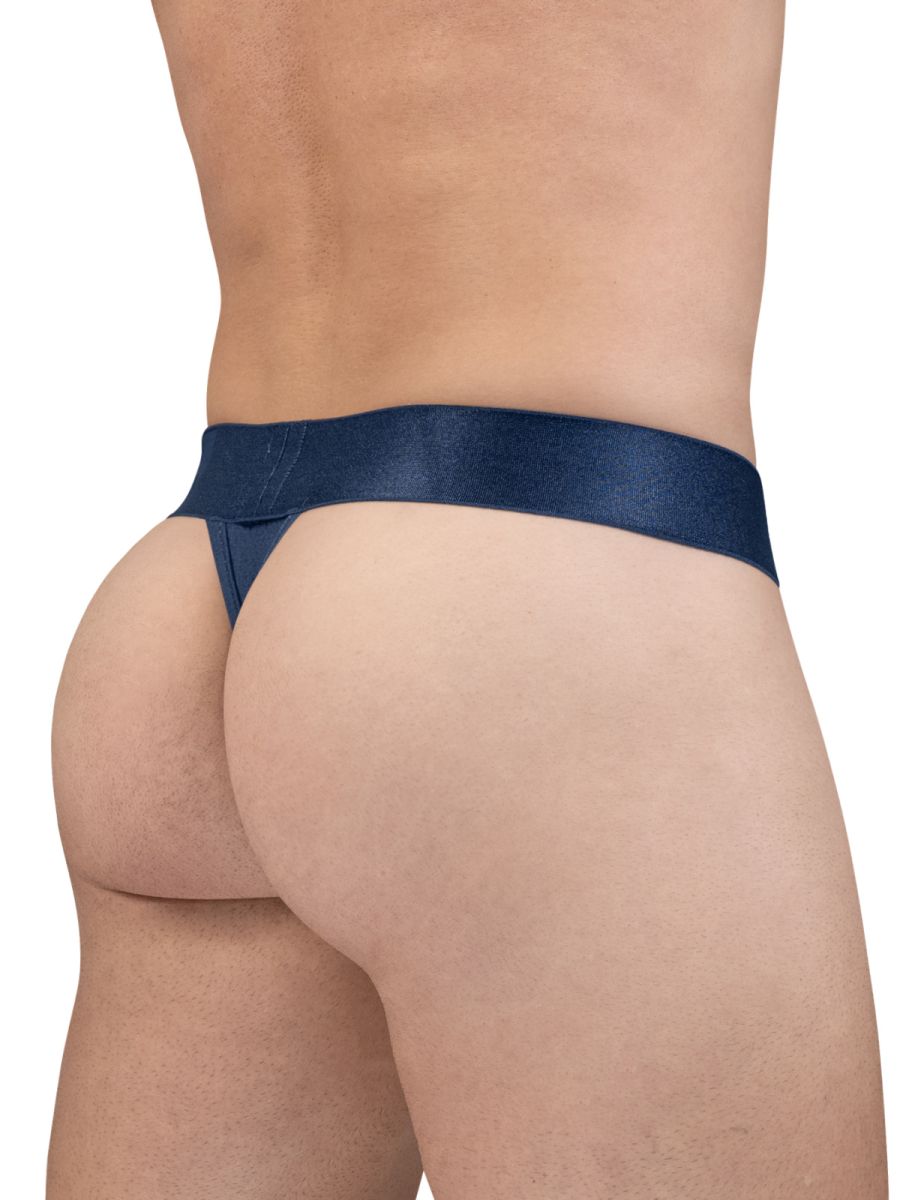 Navy blue satin ErgoWear EW1812 MAX BOLD SE G-String thong with glossy finish and embossed waistband detailing