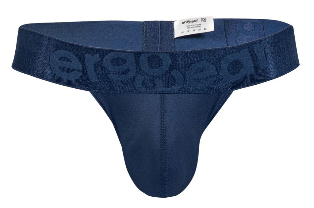 Navy blue ergoWear ew1812 max bold se ergonomic g-string briefs with subtle embossed logo on waistband back side view