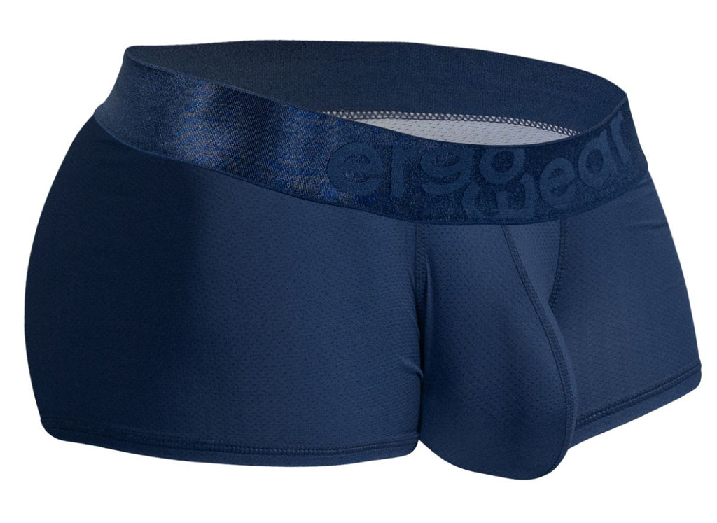 Navy blue ErgoWear EW1814 MAX BOLD SE trunks with satin waistband and subtle er90wear embossed logo