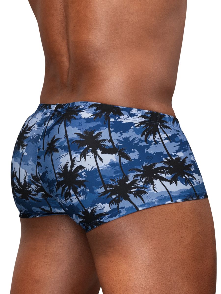 Ergowear ew1825 feel sw dark blue swim trunks with blue and black palm tree pattern for beachwear