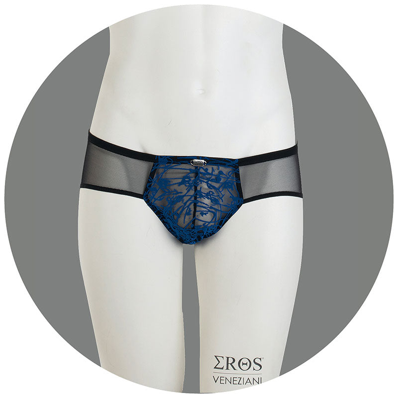 Eros Veneziani Flock Lace & Mesh Push Up Bikini Underwear Blue 7388 Size L/XL - DealByEthan.gay loves Eros Veneziani