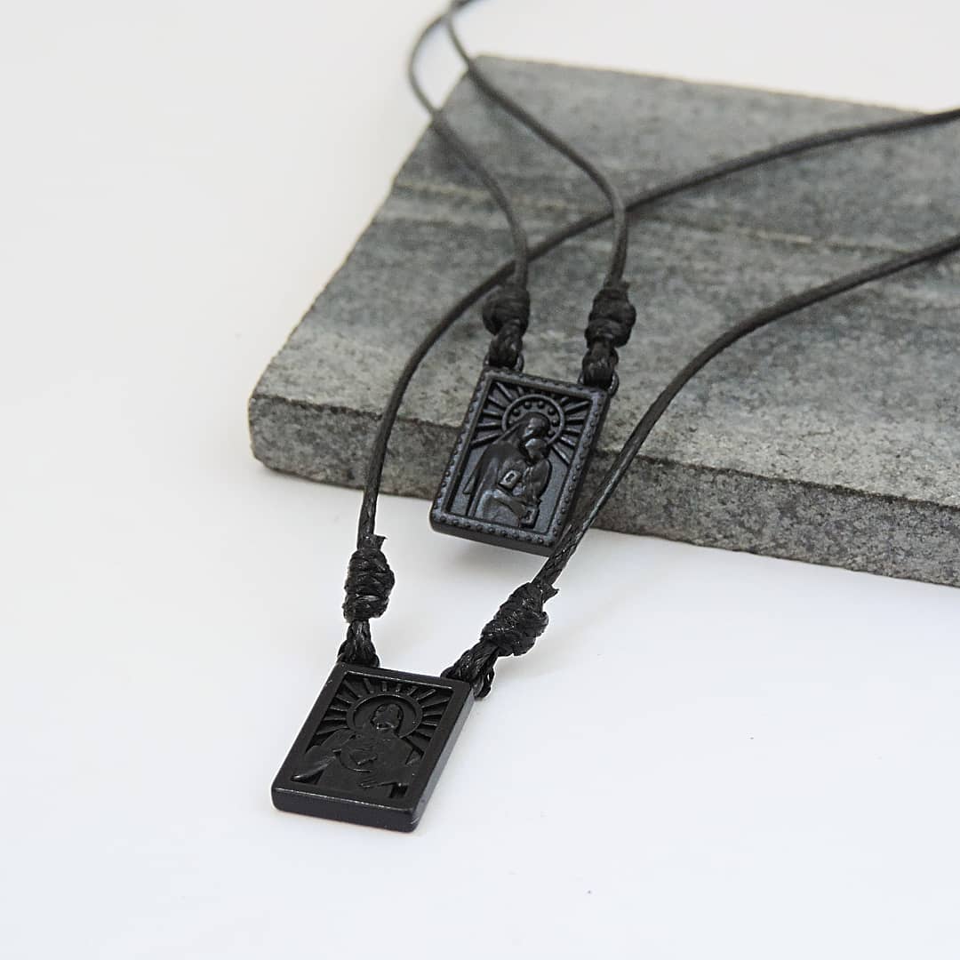 Male Scapular with Cord in 5 colors of Pendant Black, Silver, Vintage Gold, Gold, Graphite Scapular  - Men's Necklace - Male Jewelry