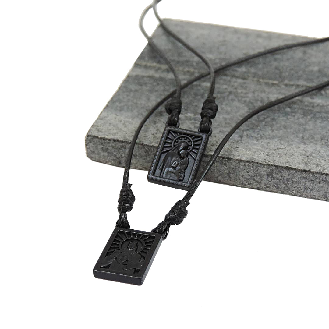 Male Scapular with Cord in 5 colors of Pendant Black, Silver, Vintage Gold, Gold, Graphite Scapular  - Men's Necklace - Male Jewelry