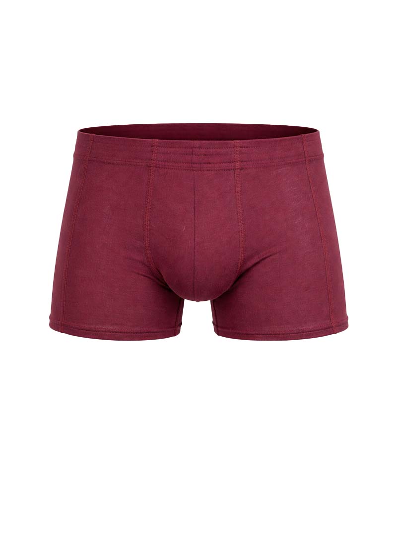 Maroon essential trunk boxer briefs with smooth stretchy fabric and contoured design for comfortable fit