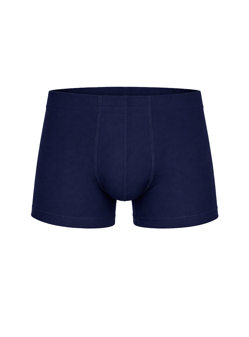 Navy blue cotton essential trunk briefs with smooth seamless design and reinforced stitching